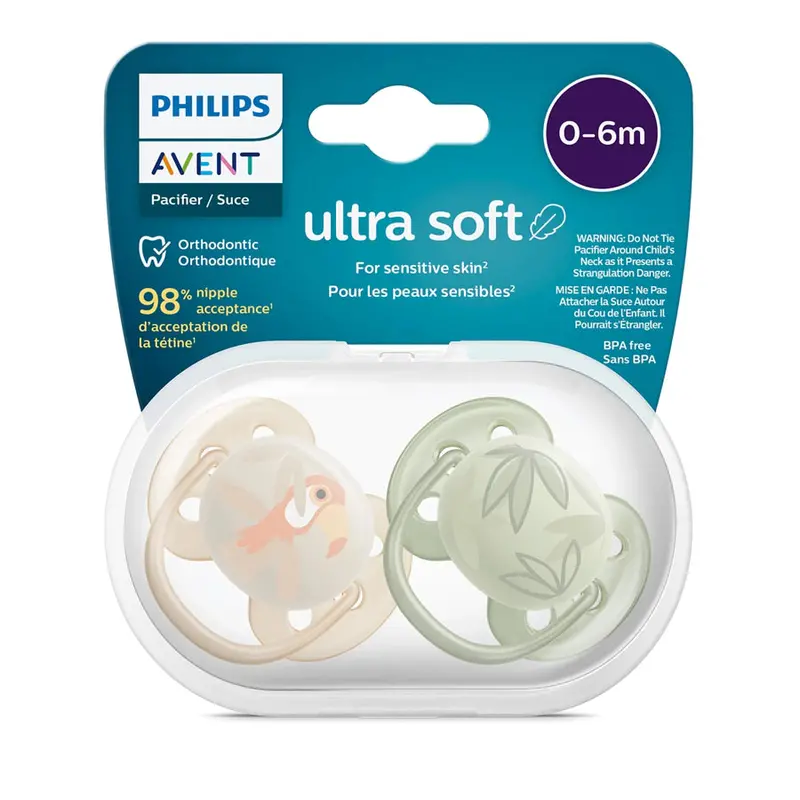 Philips Avent Ultra-Soft Silicone Pacifiers For Babies – Boy Theme, 0–6 Months (2-Pack) 1