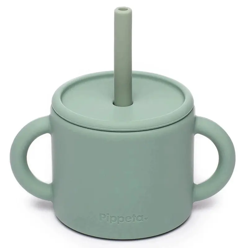 Pippeta Meadow Green Silicone Sippy Cup With Reusable Straw 1