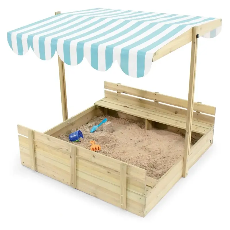 Plum Play Natural Wooden Sandpit With Uv-Protective Canopy 1