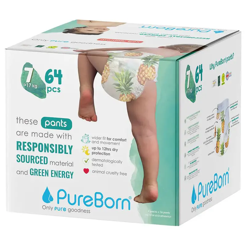 Pure Born Organic Bamboo Disposable Diapers – Size 7, 64-Pack 1