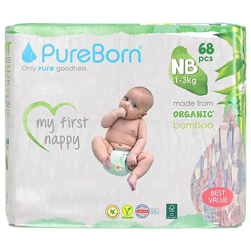 Pureborn Bamboo Diapers Size 1 – Gentle Pack Of 68 1