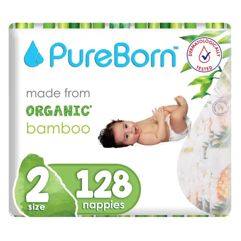 Pureborn Bamboo Diapers Size 2 – Eco-Friendly Organic Pack (128 Count) 1