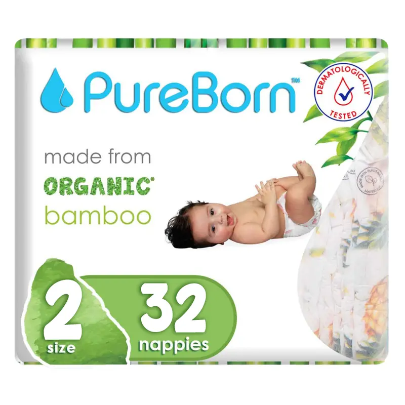 Pureborn Bamboo Diapers Size 2 – Mini Pack Of 32 1