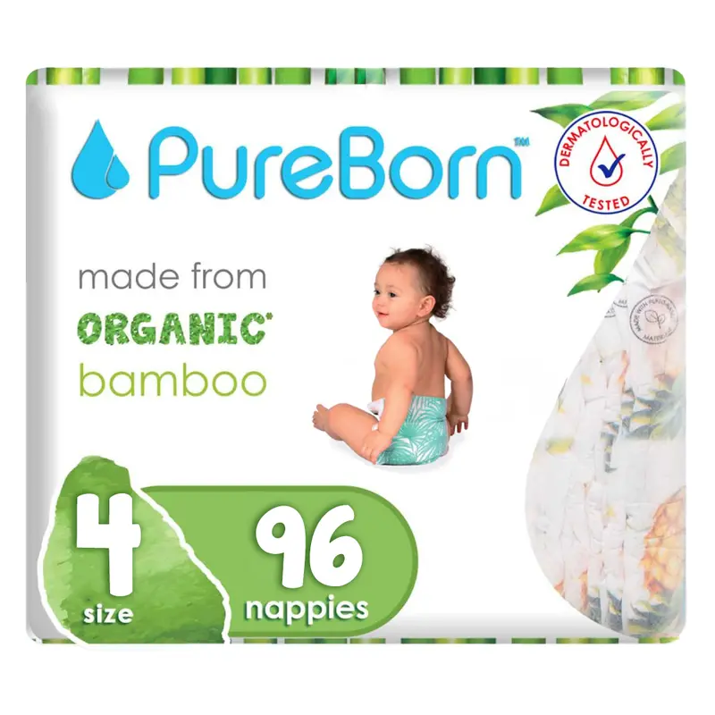 Pureborn Bamboo Diapers Size 4 – Eco-Friendly Pack Of 96 1