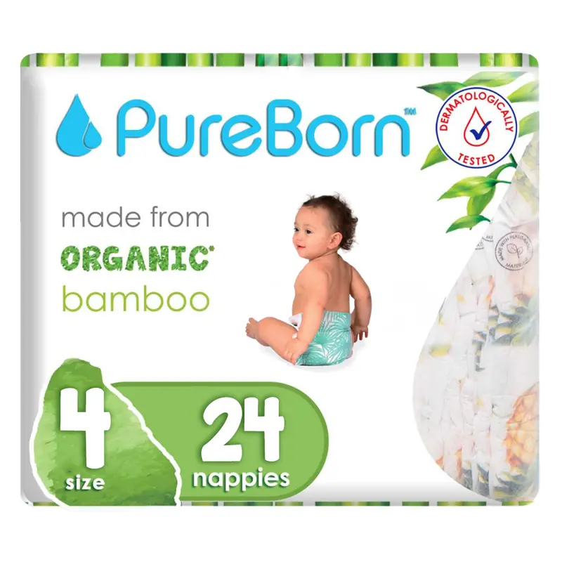 Pureborn Bamboo Organic Diapers – Size 4, 24-Count Pack 1