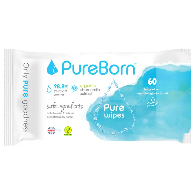 Pureborn Organic Baby Wipes – Chamomile & Cotton, 4 × 60-Count Packs 1