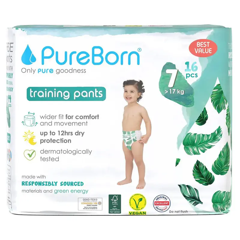 Pureborn Organic Bamboo Diaper Pants – Size 7 (16-Pack) 1