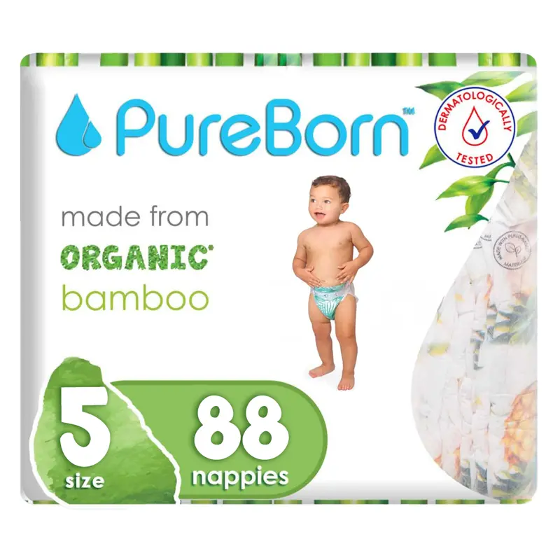 Pureborn Organic Bamboo Diapers – Size 5, 88-Count Pack 1