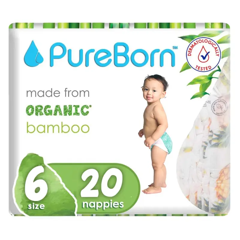 Pureborn Organic Bamboo Diapers – Size 6 Eco-Friendly Disposable Diapers, 20-Pack 1