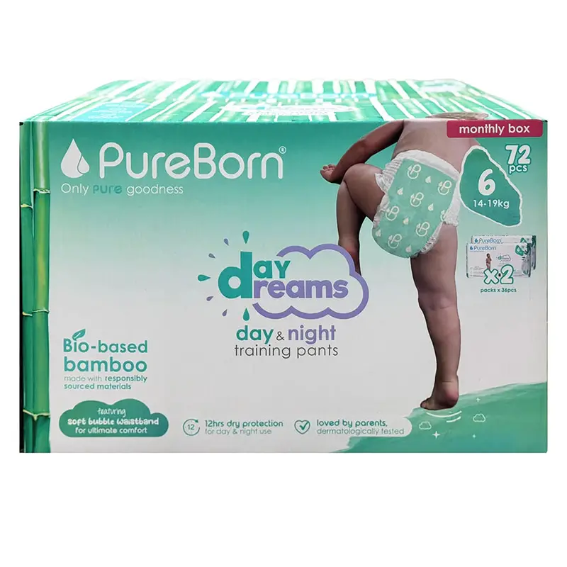 Pureborn Organic Bamboo Disposable Diaper Pants – Size 6 (72-Pack) 1