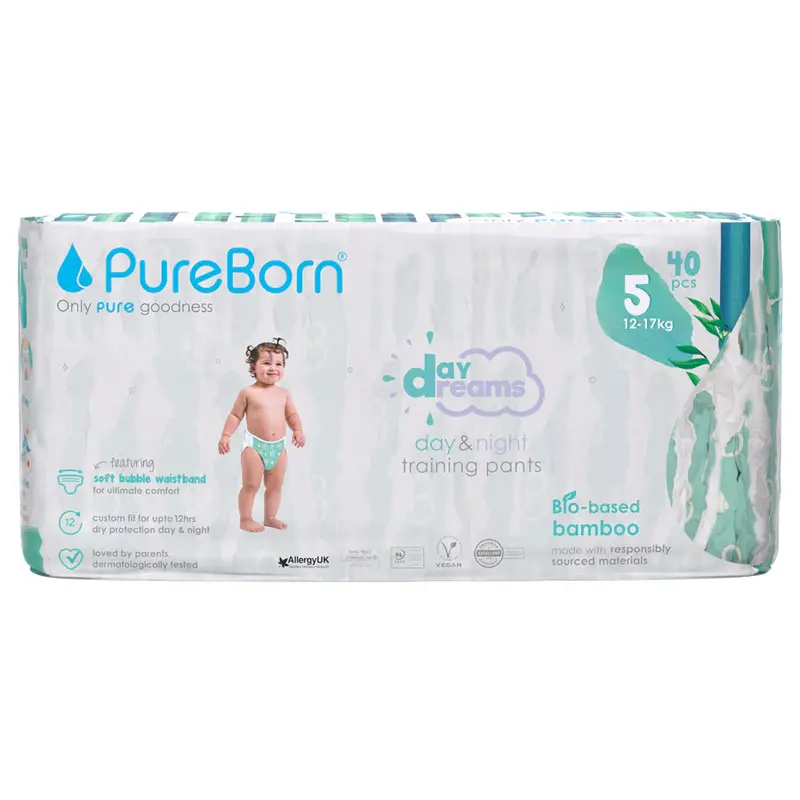 Pureborn Organic Bamboo Disposable Diapers – Size 5 (40-Pack) 1