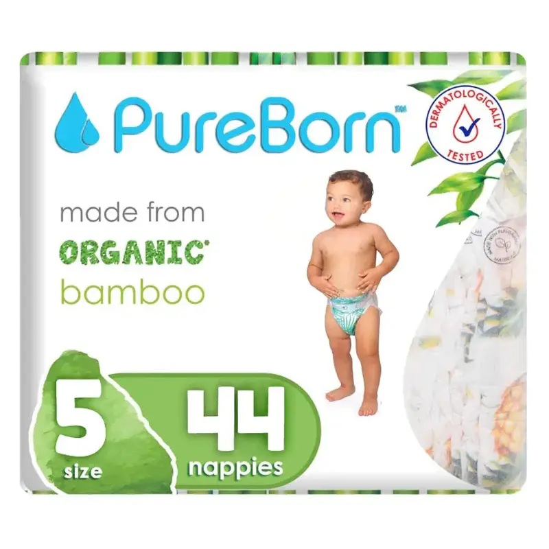 Pureborn Organic Bamboo Disposable Diapers – Size 5, 44-Pack 1