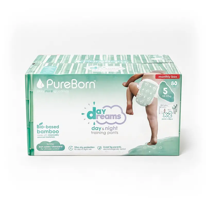 Pureborn Organic Bamboo Disposable Diapers – Size 5 (80-Pack) 1