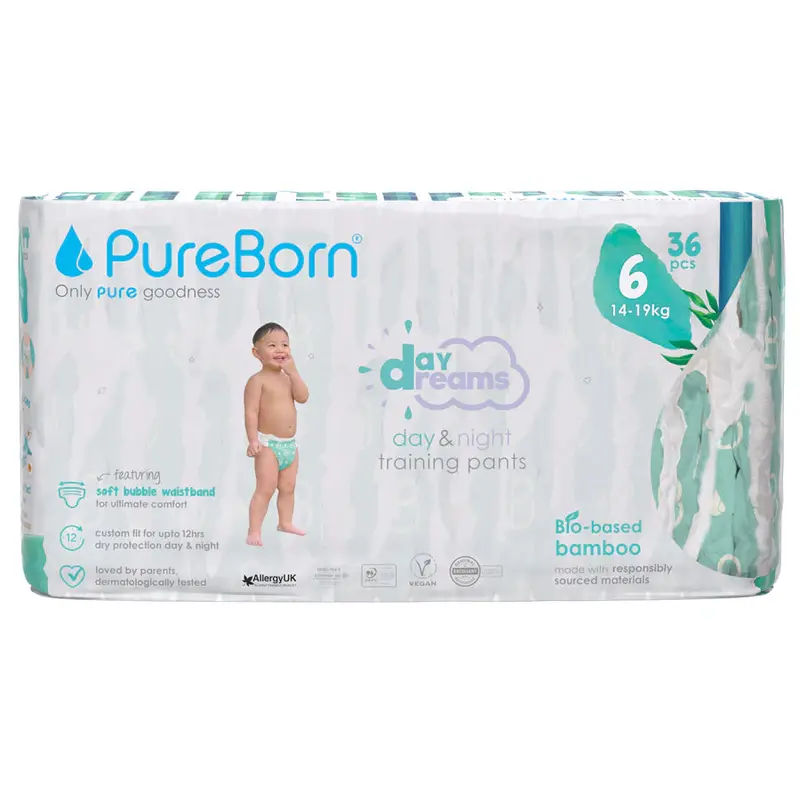 Pureborn Organic Bamboo Disposable Diapers – Size 6 (36-Pack) 1
