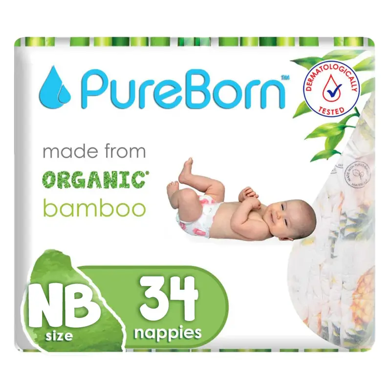 Pureborn Organic Bamboo Newborn Diapers – Size Nb, 34-Pack 1