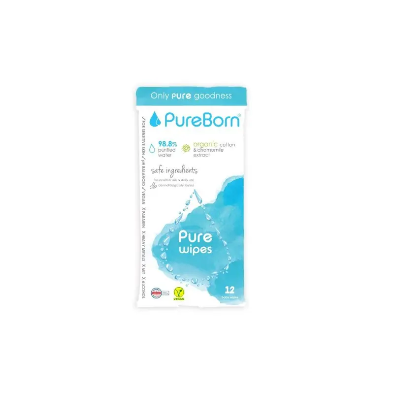 Pureborn Organic Cotton Wipes With Chamomile Extract – 12-Count, Hypoallergenic & Eco-Conscious 1