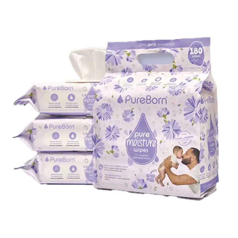 Pureborn Pure Moisture Wipes – Organic Calendula Lotion, Value Pack (3 × 60 Count) 1