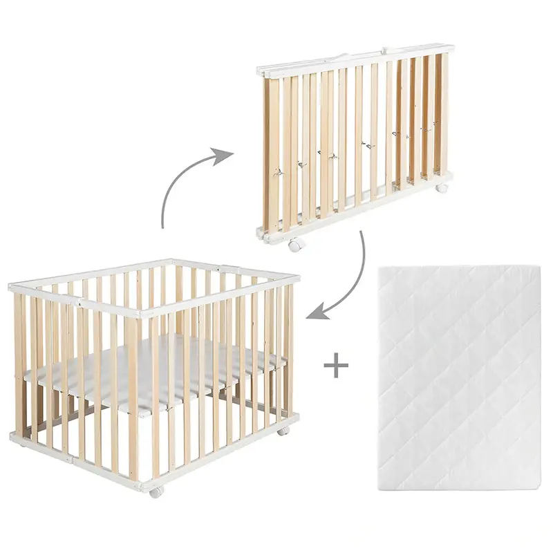 Roba Foldable Wooden Cot Bed With Included Mattress (Natural Finish) 1