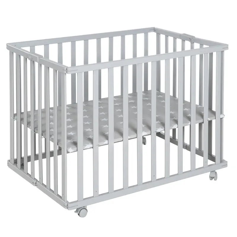 Roba Grey Foldable Wooden Cot Bed – 74 X 100 Cm Convertible Design 1