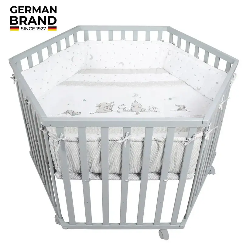 Roba Hexagonal Playpen – Star Magic Taupe (99 X 114 Cm, W/ Bumper & Braked Wheels) 1