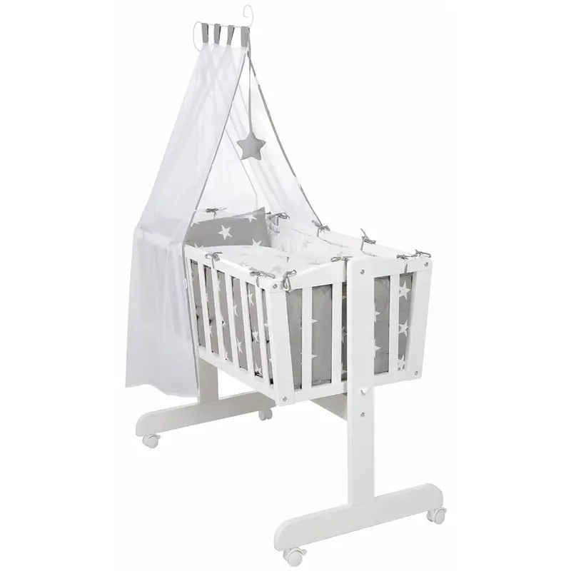 Roba Little Stars White Wooden Cradle Set – Complete Nursery Bundle 1