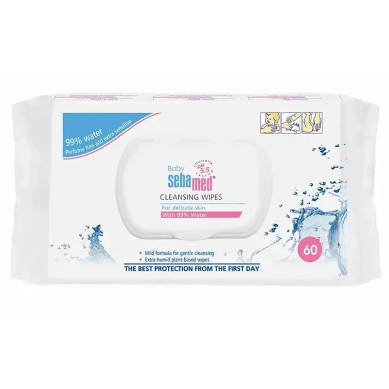 Sebamed Hypoallergenic Baby Wipes (99% Water), Pack Of 60 1