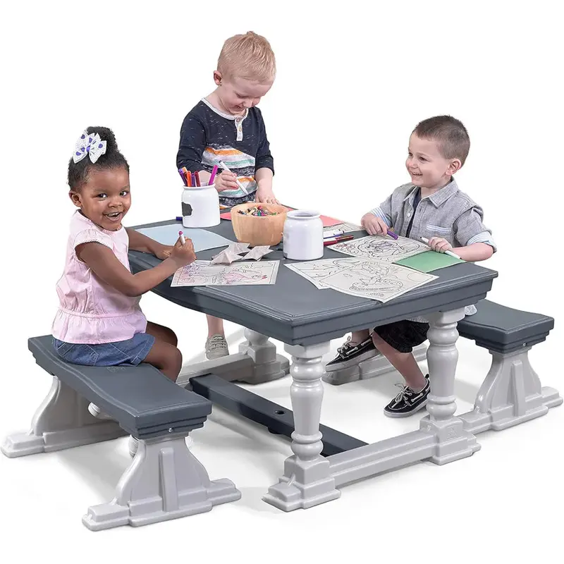 Step2 3-Piece Farmhouse Table And Bench Set (Kraft Packaging) 1