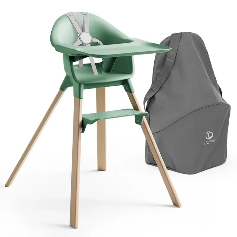 Stokke Clikk High Chair In Clover Green With Matching Travel Bag – Dark Grey 1