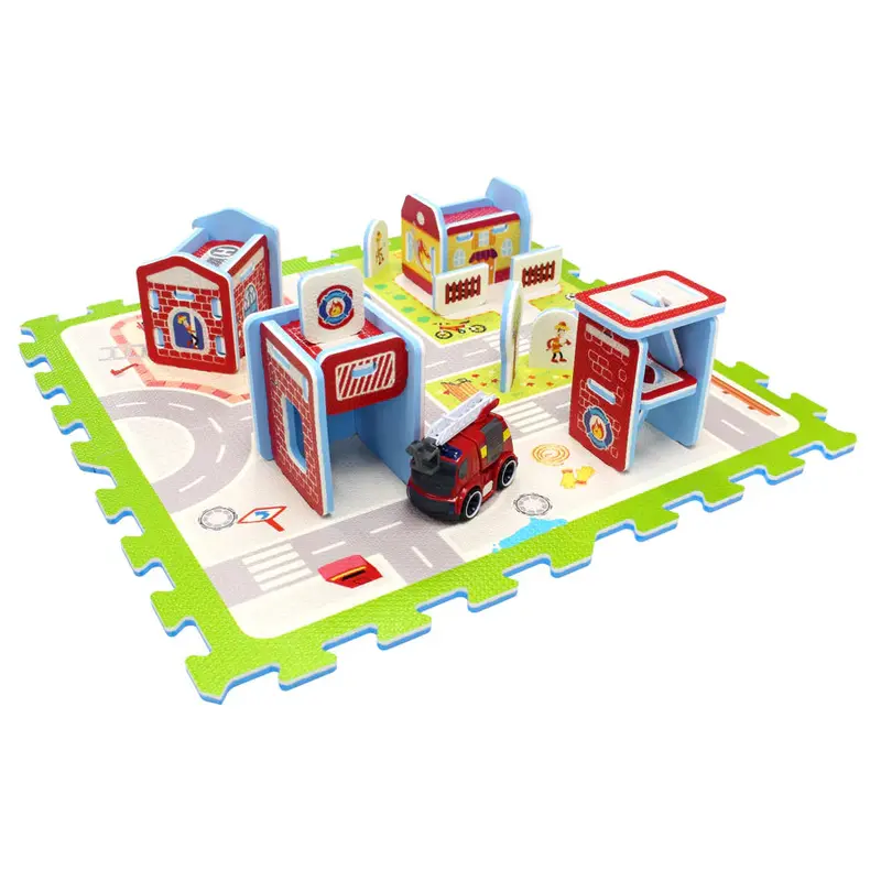 Sunta Fire Station Adventure Puzzle Mat – 9-Piece Foam Playmat With Fire Engine Theme 1