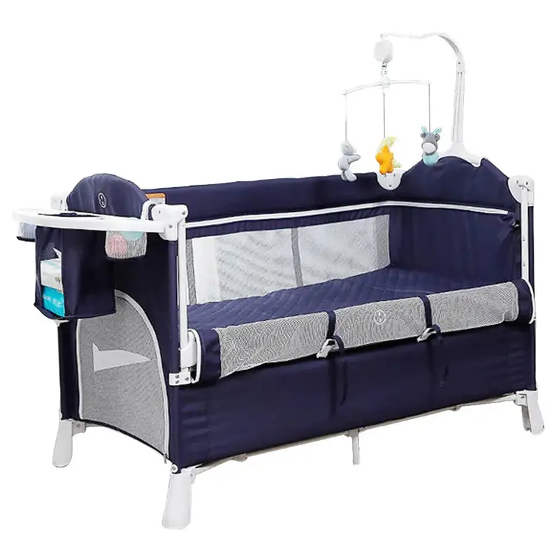 Teknum 4 In 1 Baby Bedside Co-Sleeper Bassinet/Crib And Playpen Wt Rocker (Navy Blue) 1