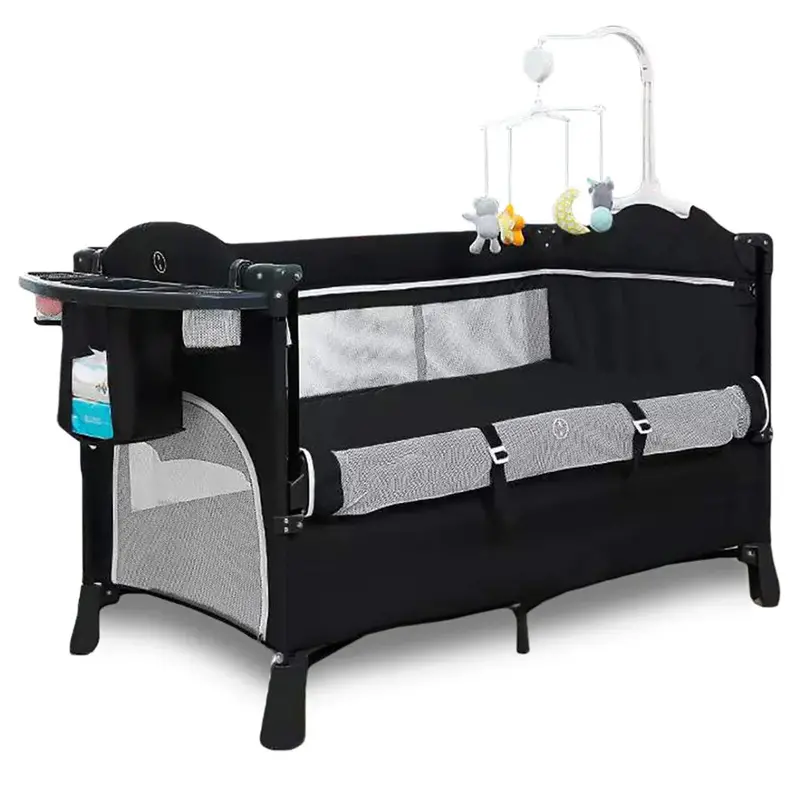 Teknum 4-In-1 Convertible Bedside Bassinet, Crib & Playpen With Rocker Function – Black 1