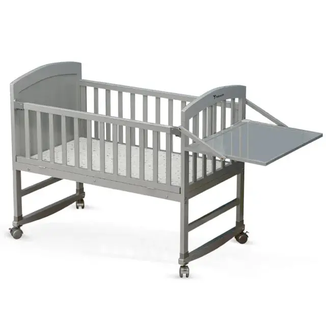 Teknum 7-In-1 Convertible Bedside Crib And Toddler Bed With Mattress – Grey 1