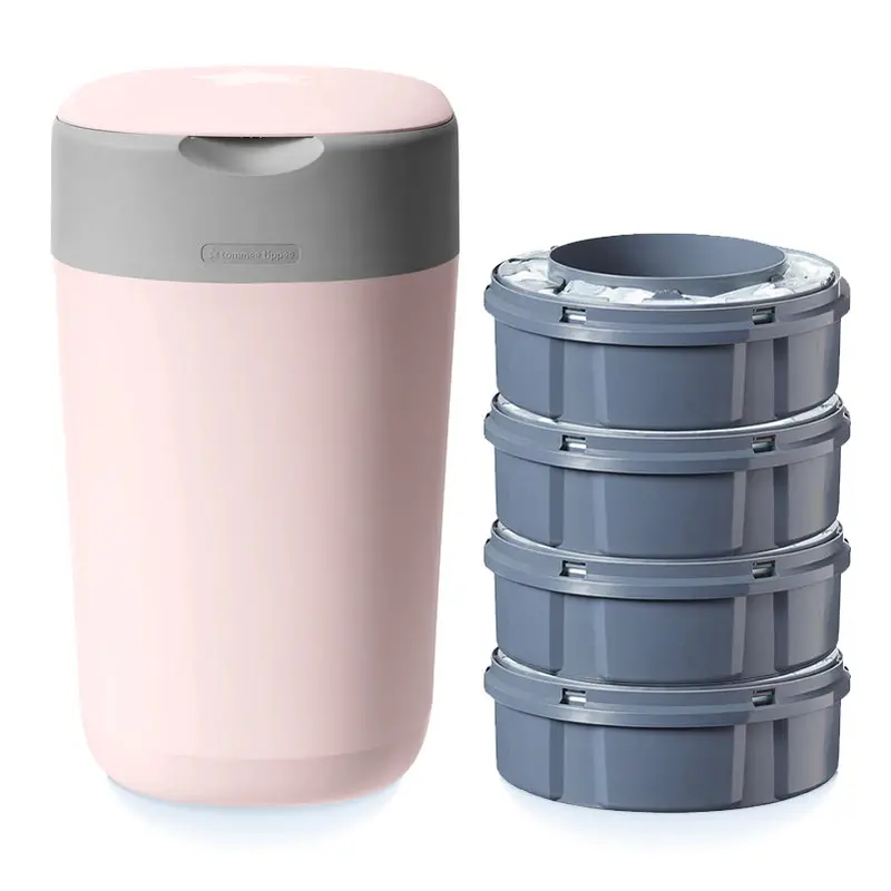 Tommee Tippee Twist & Click Advanced Nappy Disposal Bin With 4 Refill Cassettes – Pink 1