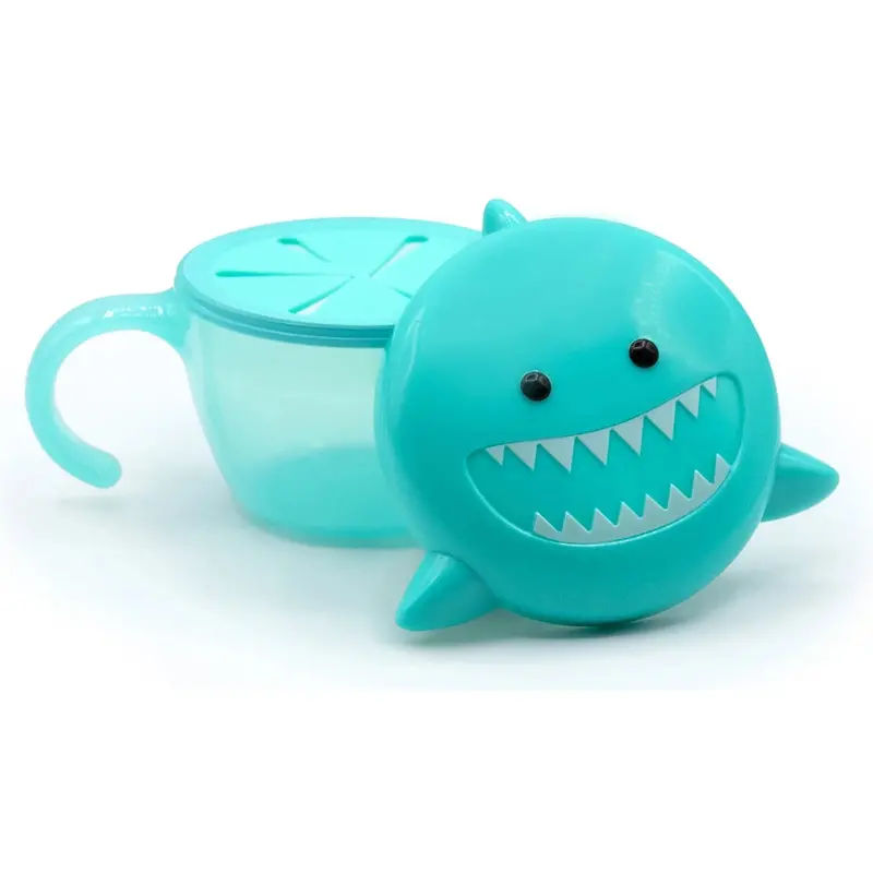 Turquoise Shark Snack Container With Finger Trap – Melii Safe Grab-And-Go Jar 1