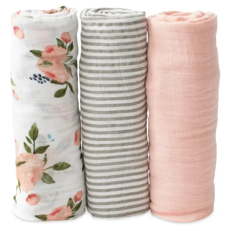 Watercolor Roses 2 Swaddle Set – 3-Pack Muslin By Little Unicorn 1